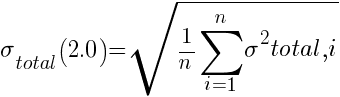 sigma_total(2.0) = sqrt{{1/n} sum{i=1}{n}{sigma^2total,i} }