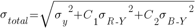 sigma_total = sqrt{{sigma_y}^2+{C_1 sigma_{R-Y}}^2+{C_2 sigma_{B-Y}}^2}