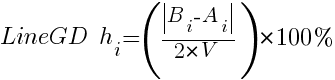 LineGD~h_i = (delim{|}{B_i-A_i}{|}/2*V)*100%