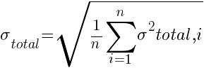 sigma_total = sqrt{ {1/n} sum{i=1}{n}{sigma^2}total,i}